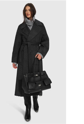 Big Girl Belted Wool Blend Coat - Charcoal
