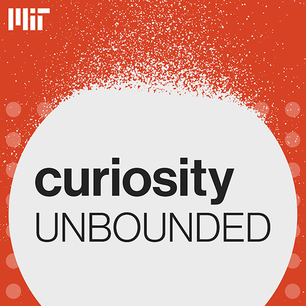 “Curiosity Unbounded” logo, which includes those words on a white circle that is effusing particles at the top.