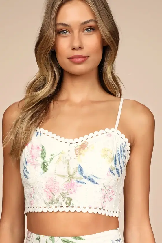 Image of Sweet At Heart White Floral Embroidered Two-Piece Midi Dress