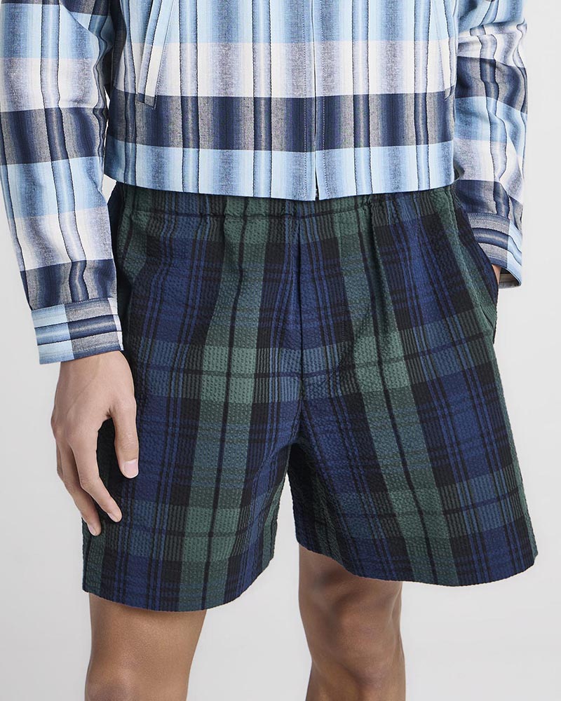 Mens checkered shorts in navy & green