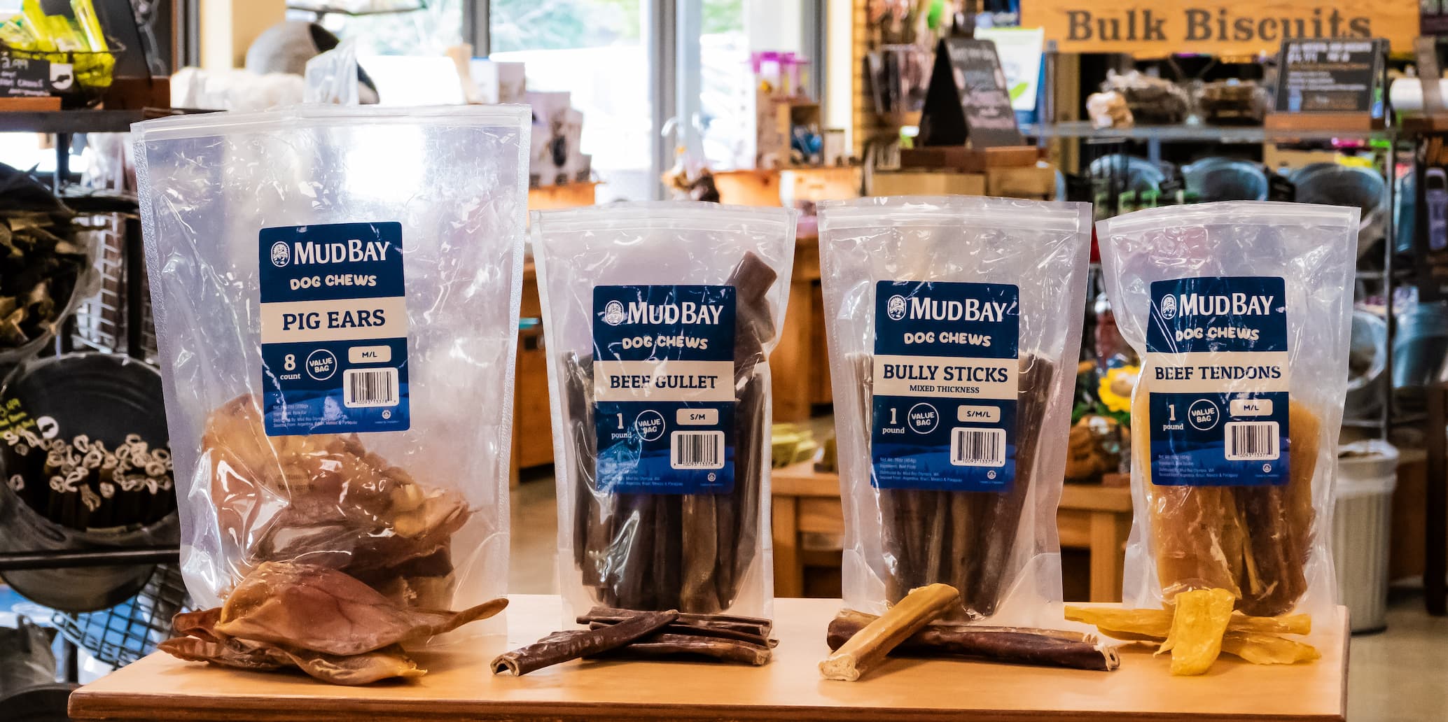 A photo of all the  bag of Mud Bay Value Bag dog chews. 