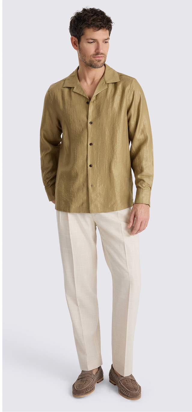 Khaki Metallic Cuban Collar Shirt
