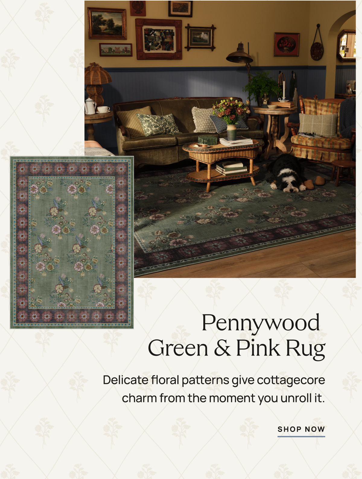 Pennywood Green & Pink Rug 