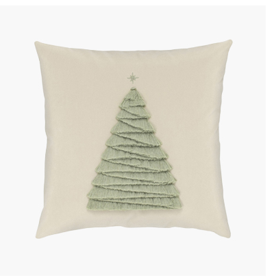 Holly Modern Classic Cream Velvet Sage Fringe Tree Performance Throw Pillow - 20x20