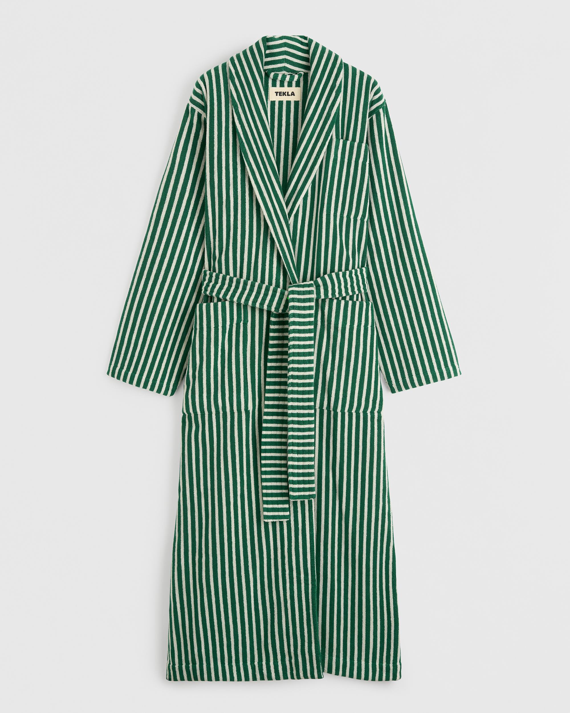 Teal Green Stripes Terry classic bathrobe