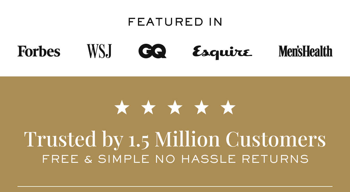 FEATURED IN Trusted by 1.5 Million Customers Free & simple no hassle returns