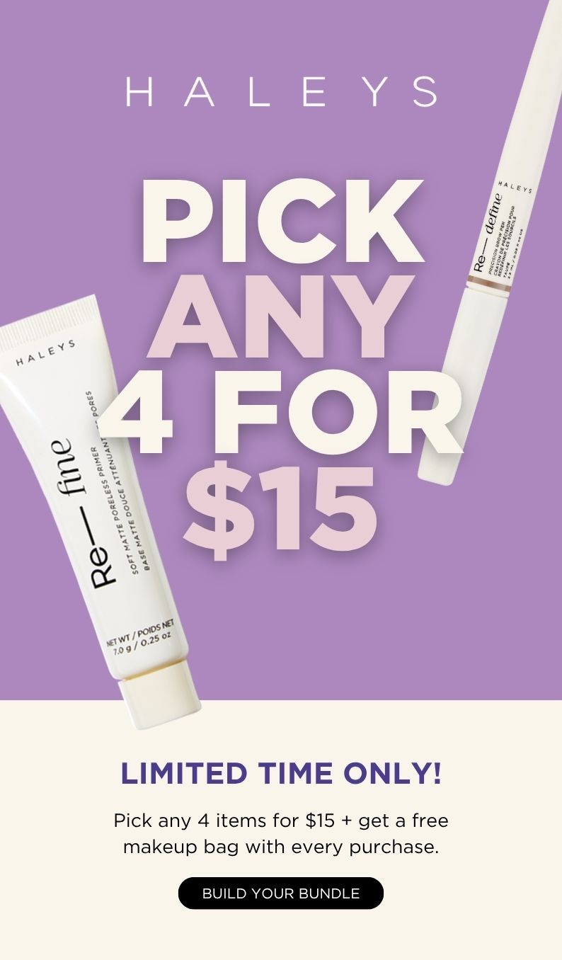 Limited Time Only! Pick any 4 items for $15 + get a free makeup bag with your purchase.