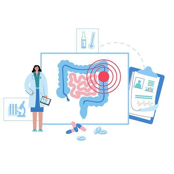 Illustration of Doctor investigating appendix cancer