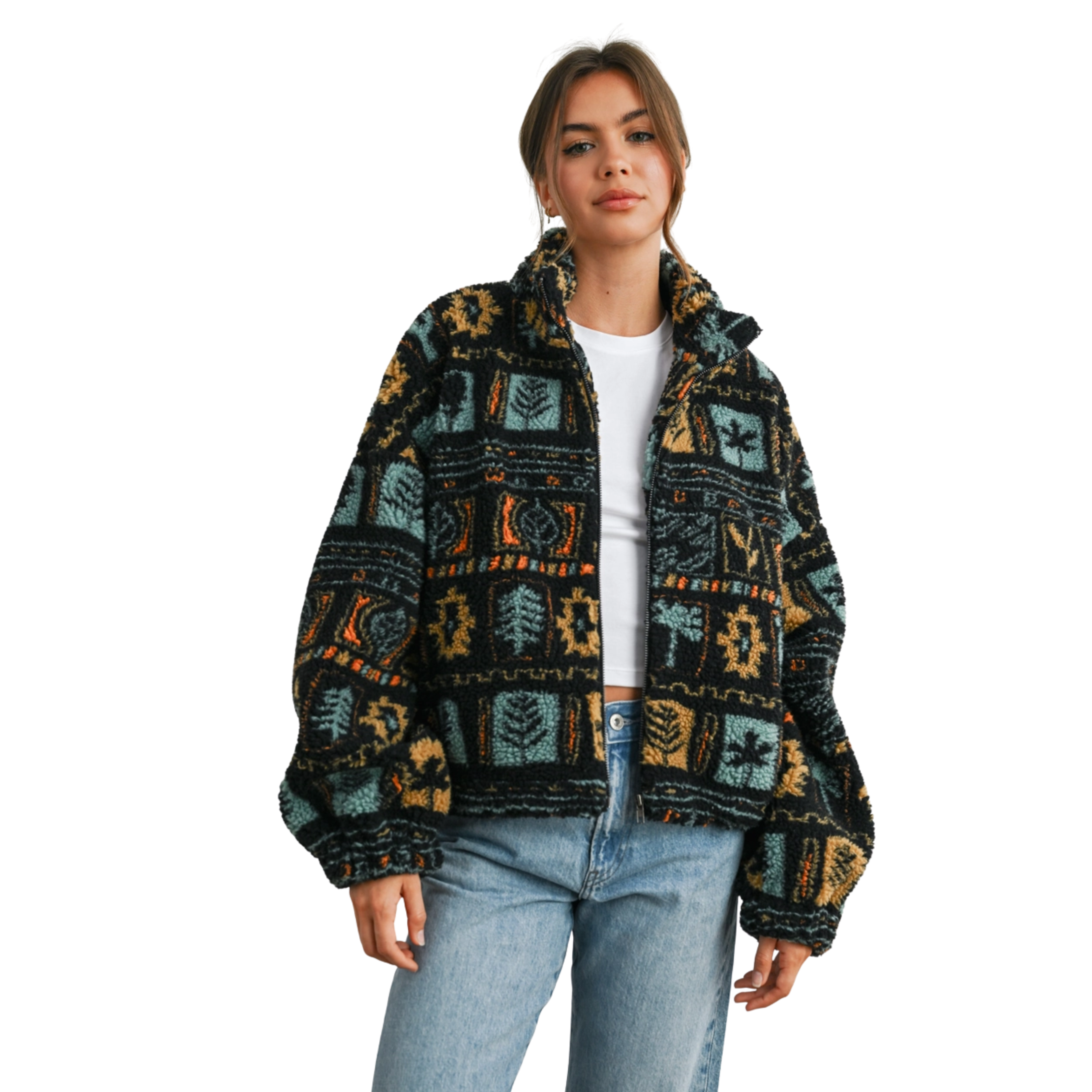 Image of Zip-Up Polar Fleece Mock Neck Long Sleeve Jacket