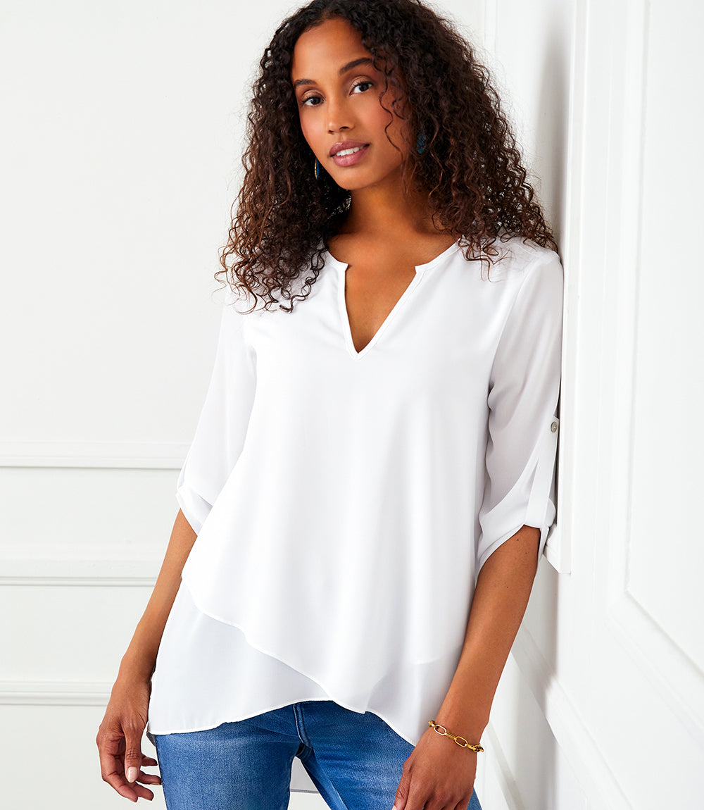 Image of Asymmetric Hem Wrap Top