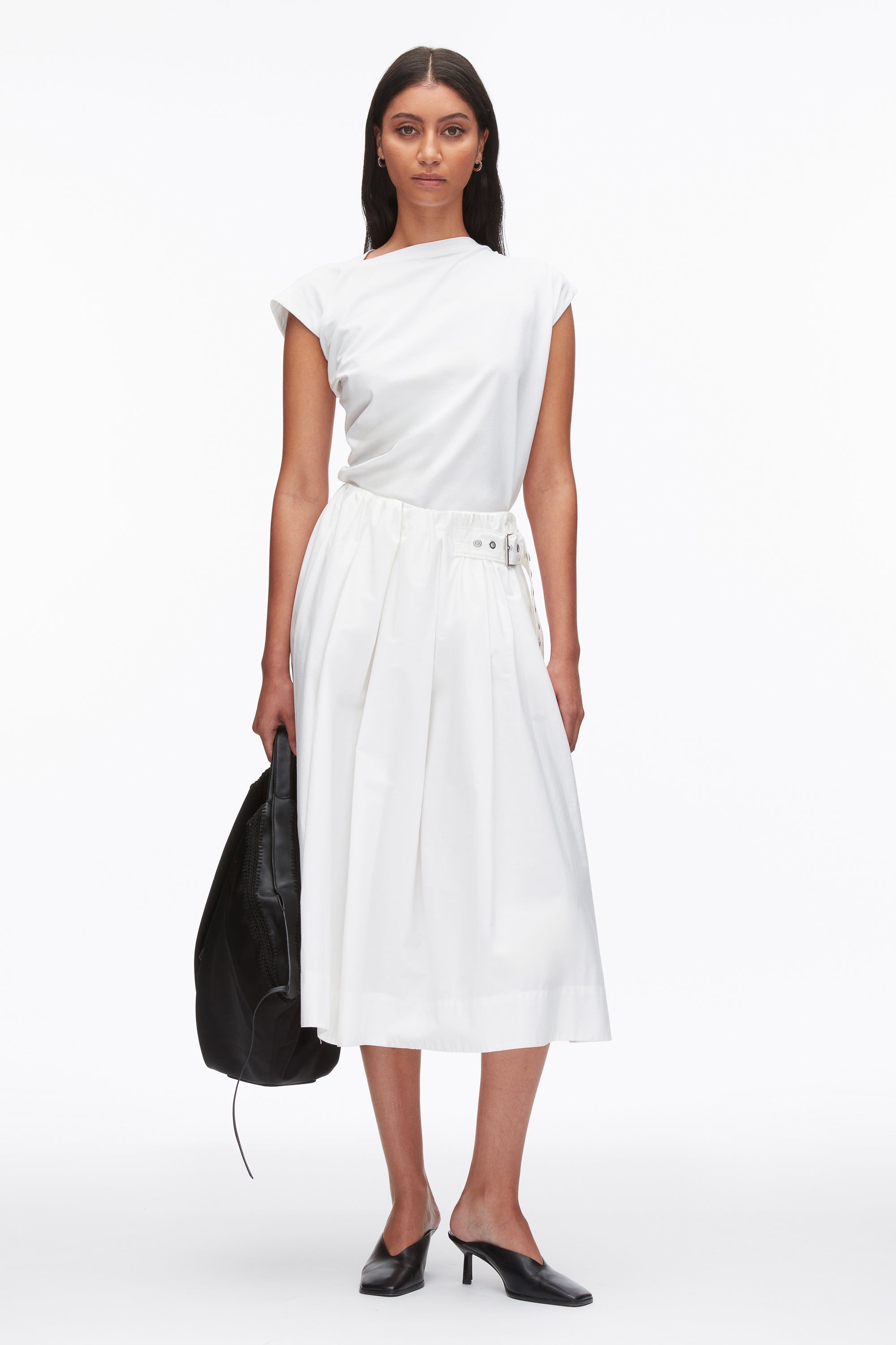 Image of Belted Gathered Midi Skirt