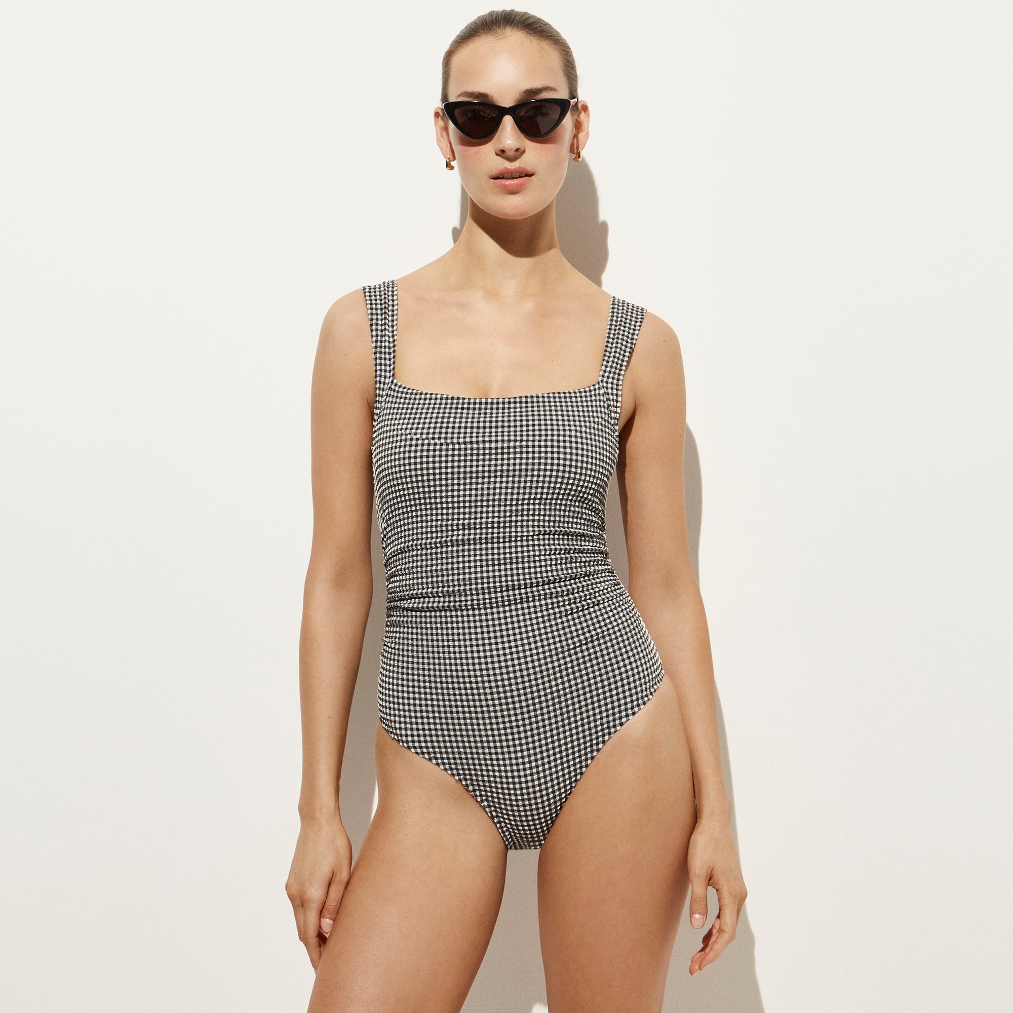 Nia ruched squareneck one-piece in gingham