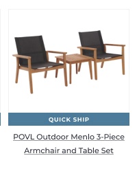POVL Outdoor Menlo 3-Piece Armchair and Table Set