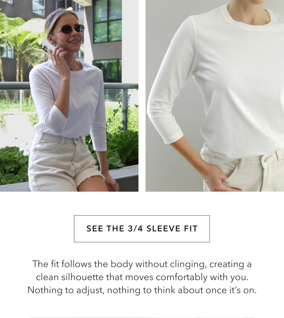 The fit follows the body without clinging, creating a clean silhouette that moves comfortably with you. Nothing to adjust, nothing to think about once it’s on.