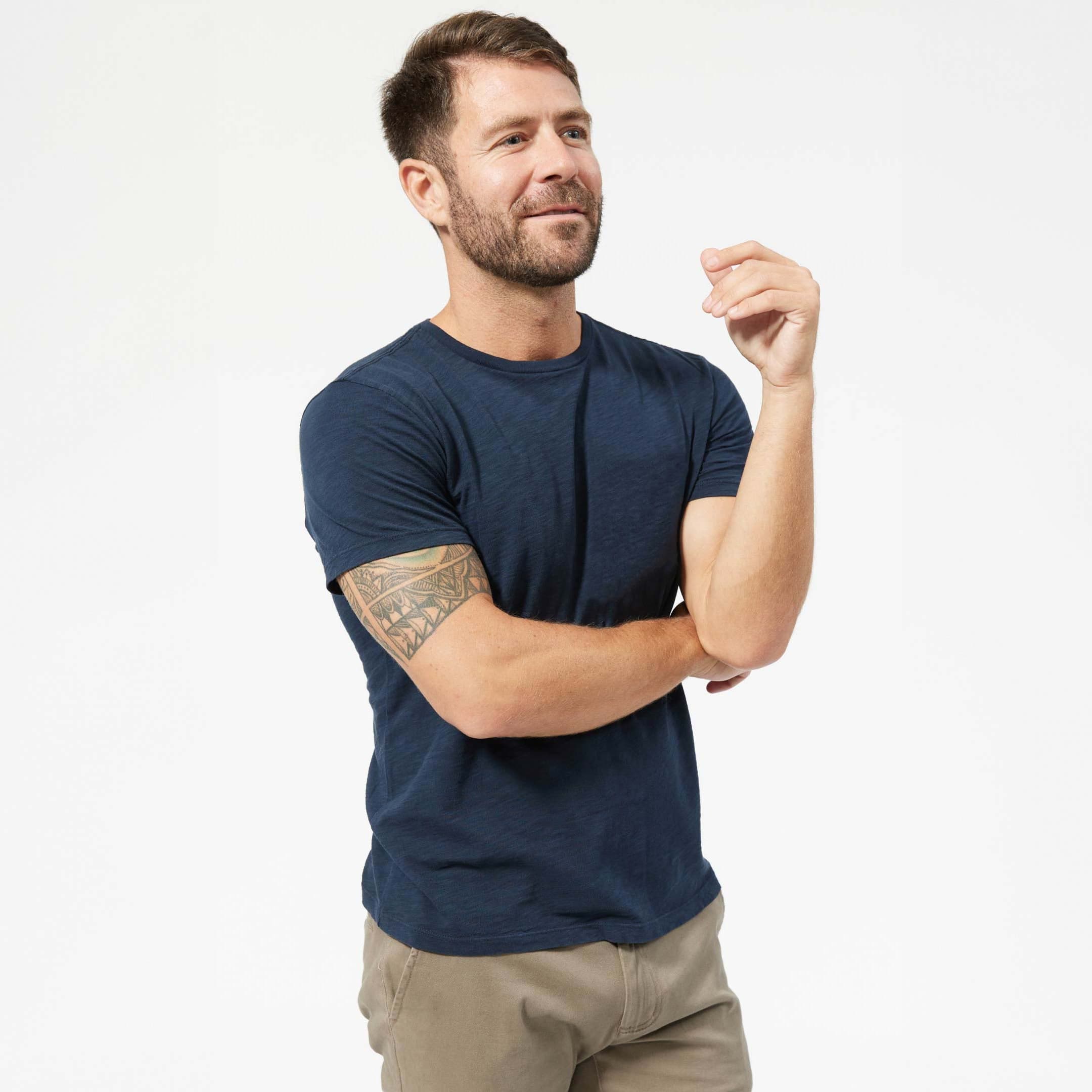 Image of Washed Navy Textured Crew Neck Tee
