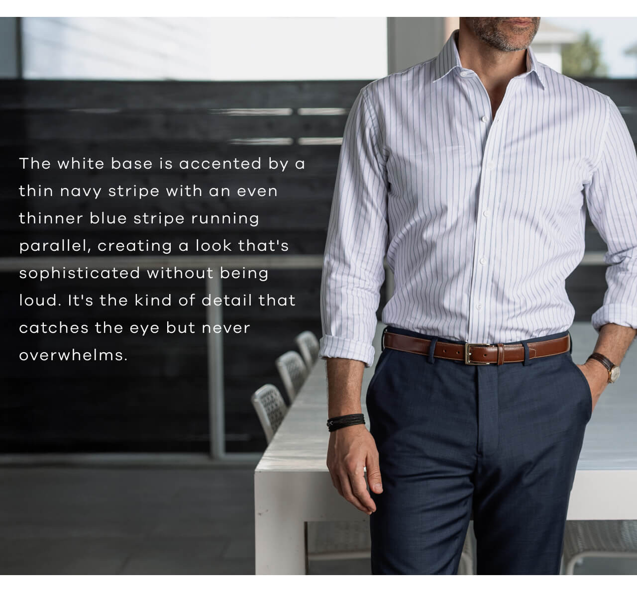 The White Base Is Accented By A Thin Navy Stripe With An Even Thinner Blue Stripe Running Parallel, Creating A Look That's Sophisticated Without Being Loud. It's The Kind Of Detail That Catches The Eye But Never Overwhelms.