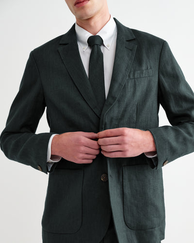 Fintry - Dark Green Linen Single-Breasted Blazer