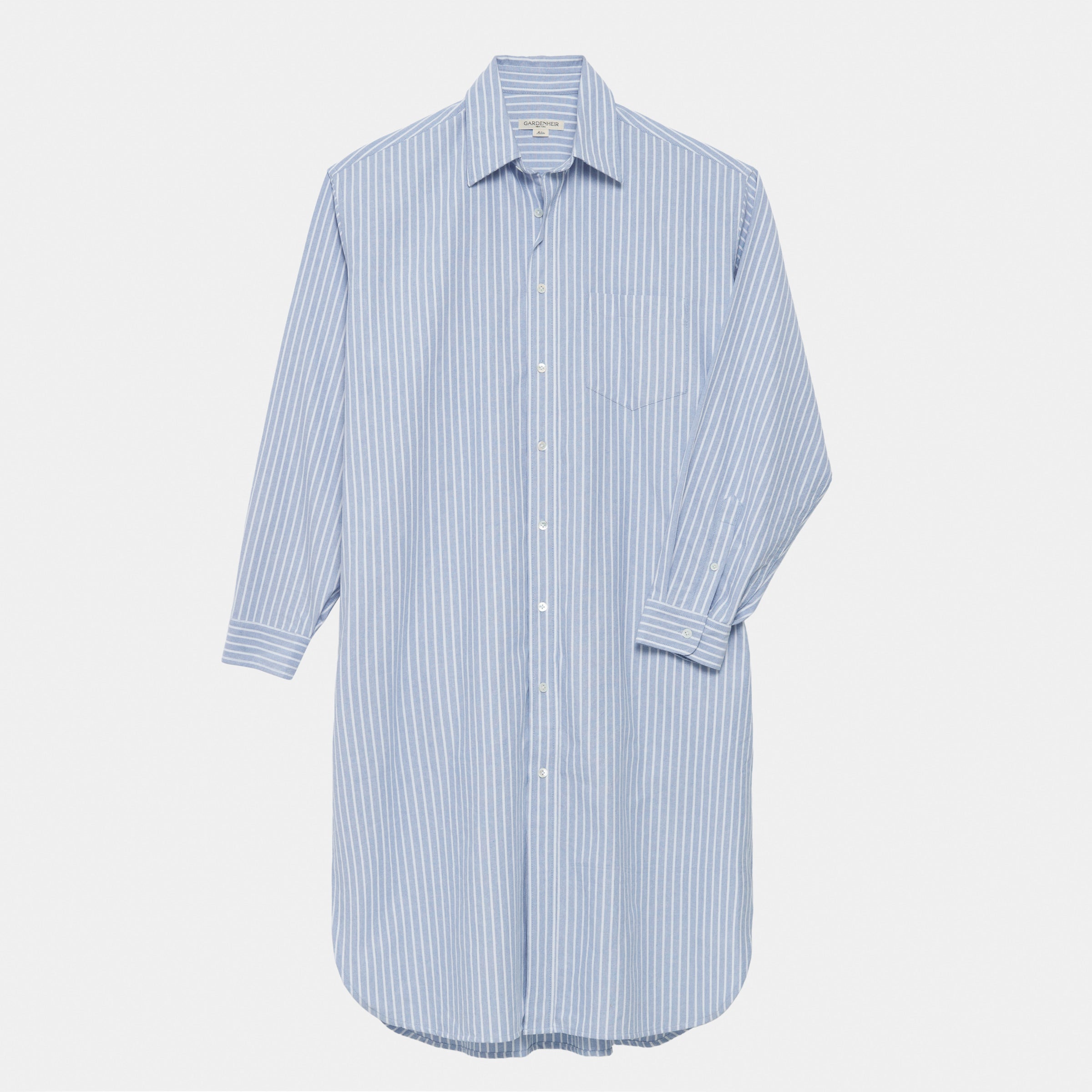 Image of Cotton Oxford Long Gardening Chemise in Blue Stripe