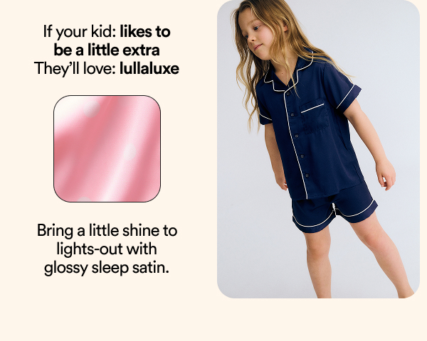 lullaluxe glossy sleep satin kids pajamas in navy