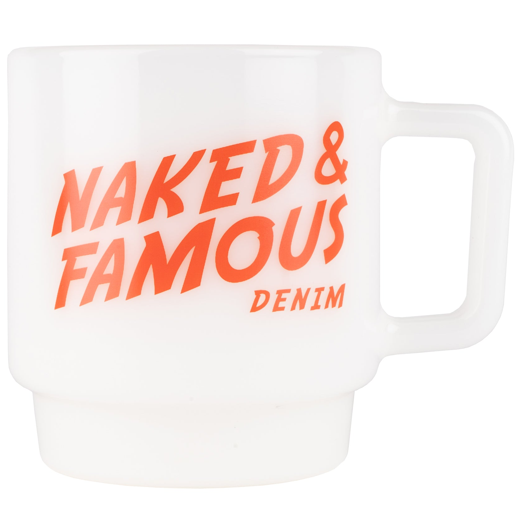 Milk Glass Stackable Mug - White with Red Logo