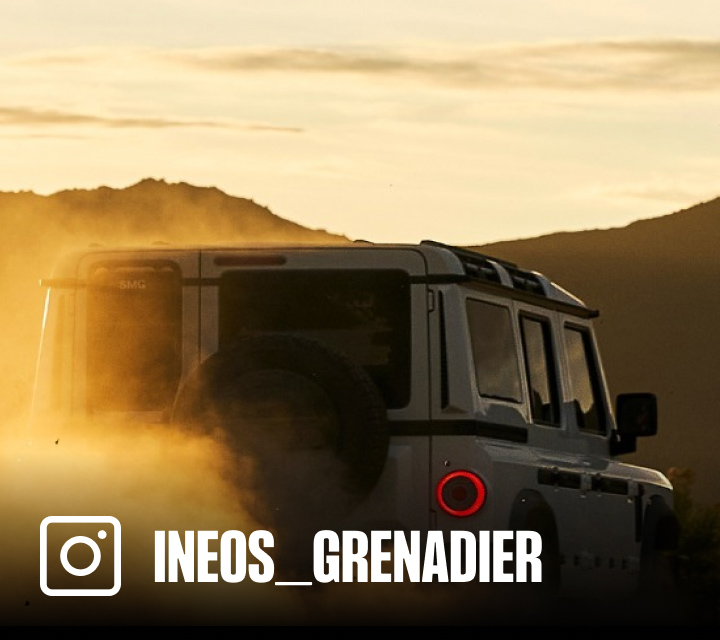 Instagram post showing an INEOS Grenadier during sunset