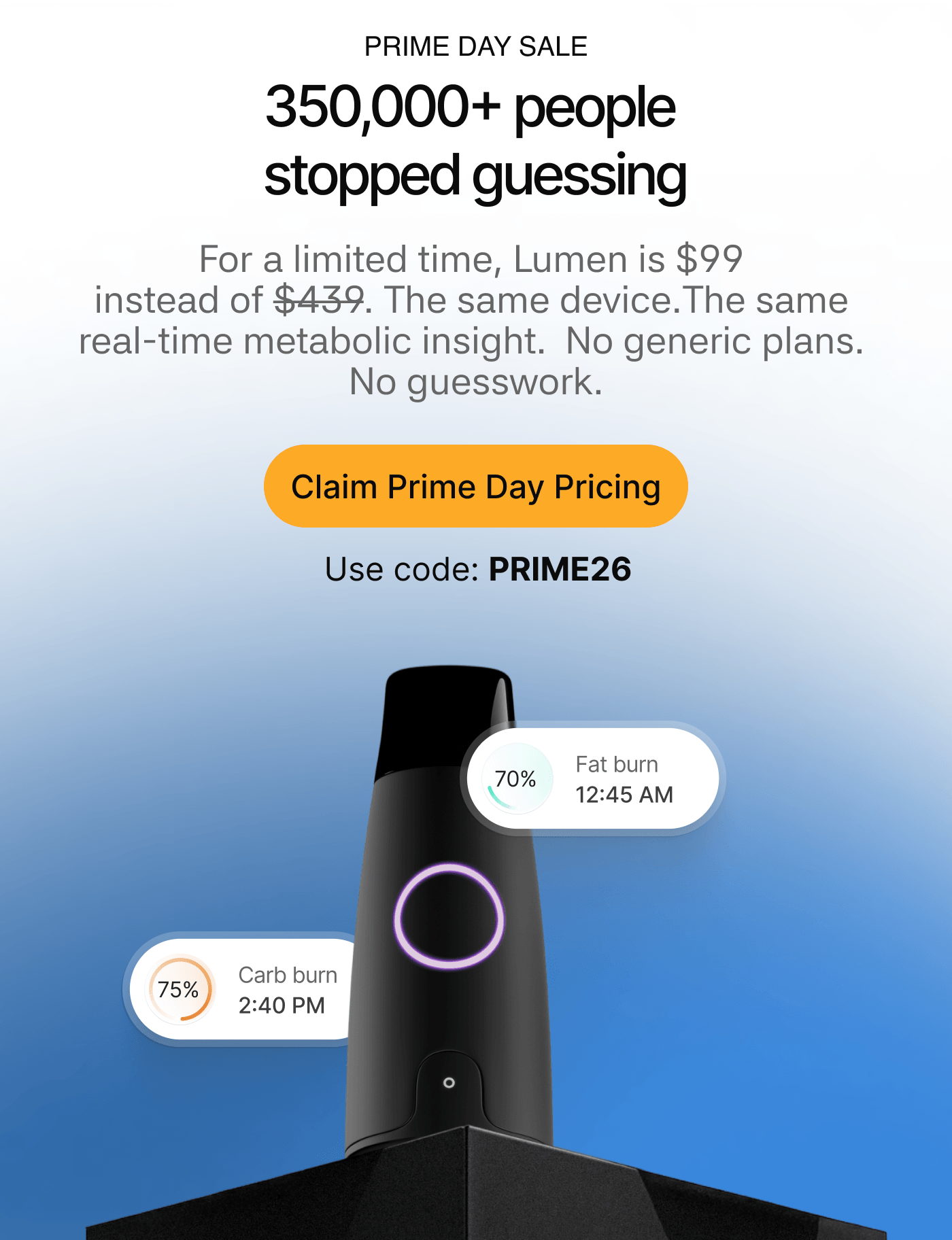 Prime Day Sale - 350,000+ people stopped guessing. Lumen is $99 instead of $439. Claim Prime Day Pricing with code PRIME26.