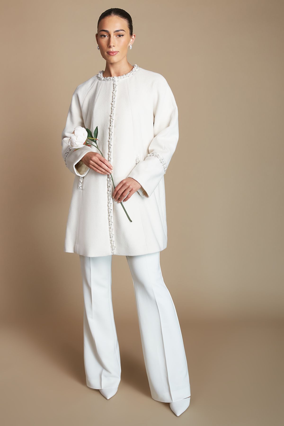 Bridal Diamante Detail Midi Coat