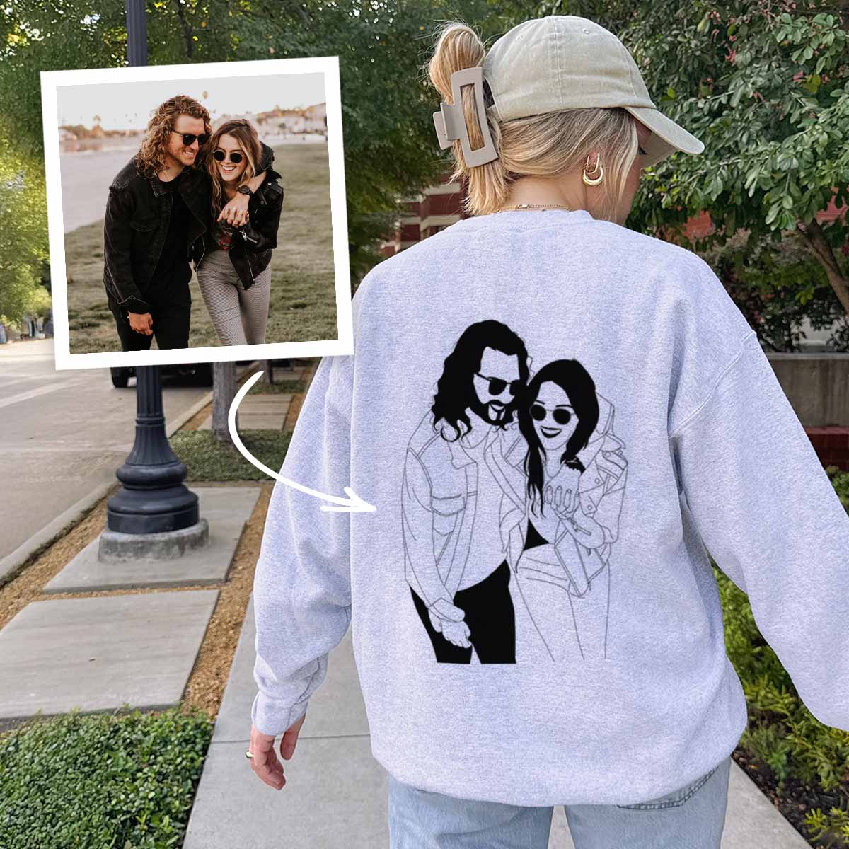 Image of Personalised Sweatshirt with 2 Person Line Illustration