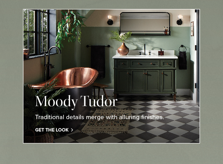 Moody Tudor  - Traditional details merge with alluring finishes. - Get the Look