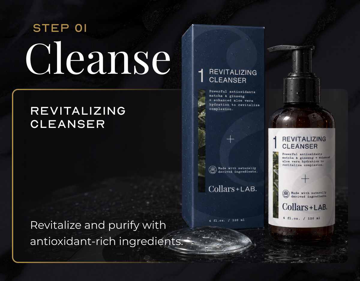 step 01 Cleanse Revitalizing Cleanser Revitalize and purify with antioxidant-rich ingredients.