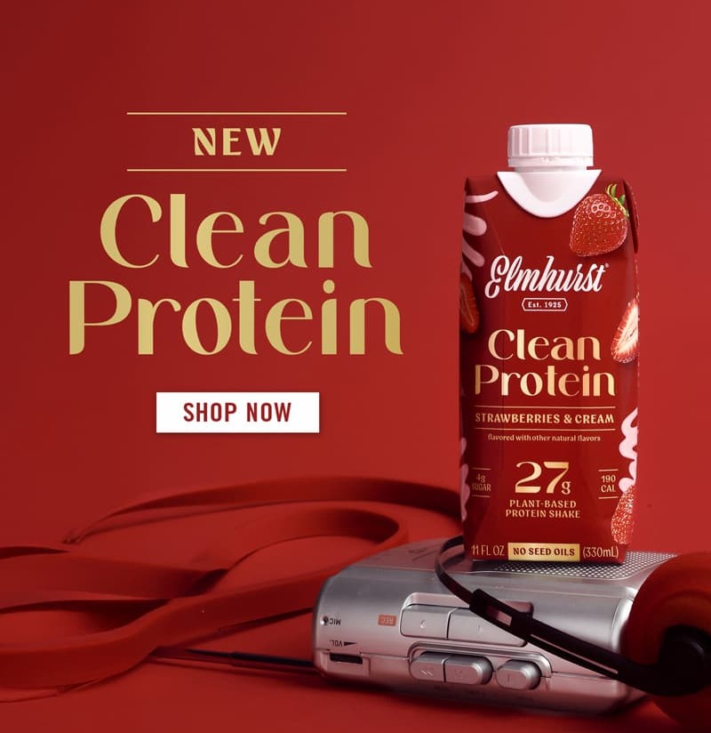 *NEW* Clean Protein - Shop Now |  New Elmhurst 1925 Strawberries & Cream Clean Protein Shake with 27g plant-based protein and no seed oils