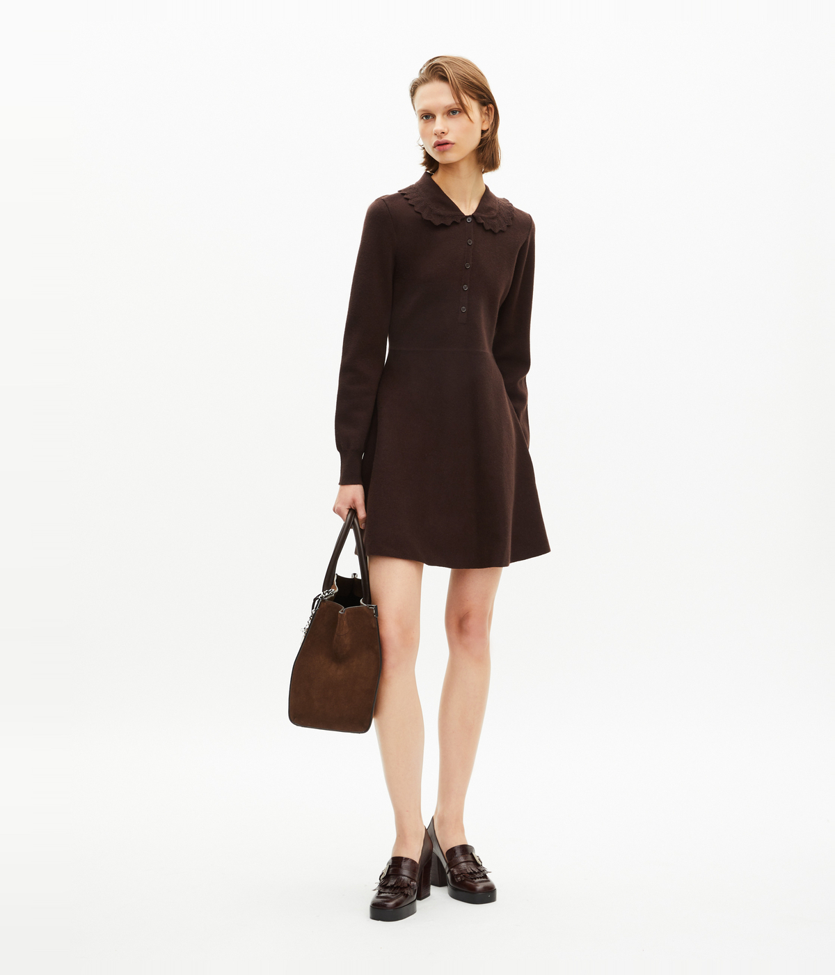 Robe courte en maille marron