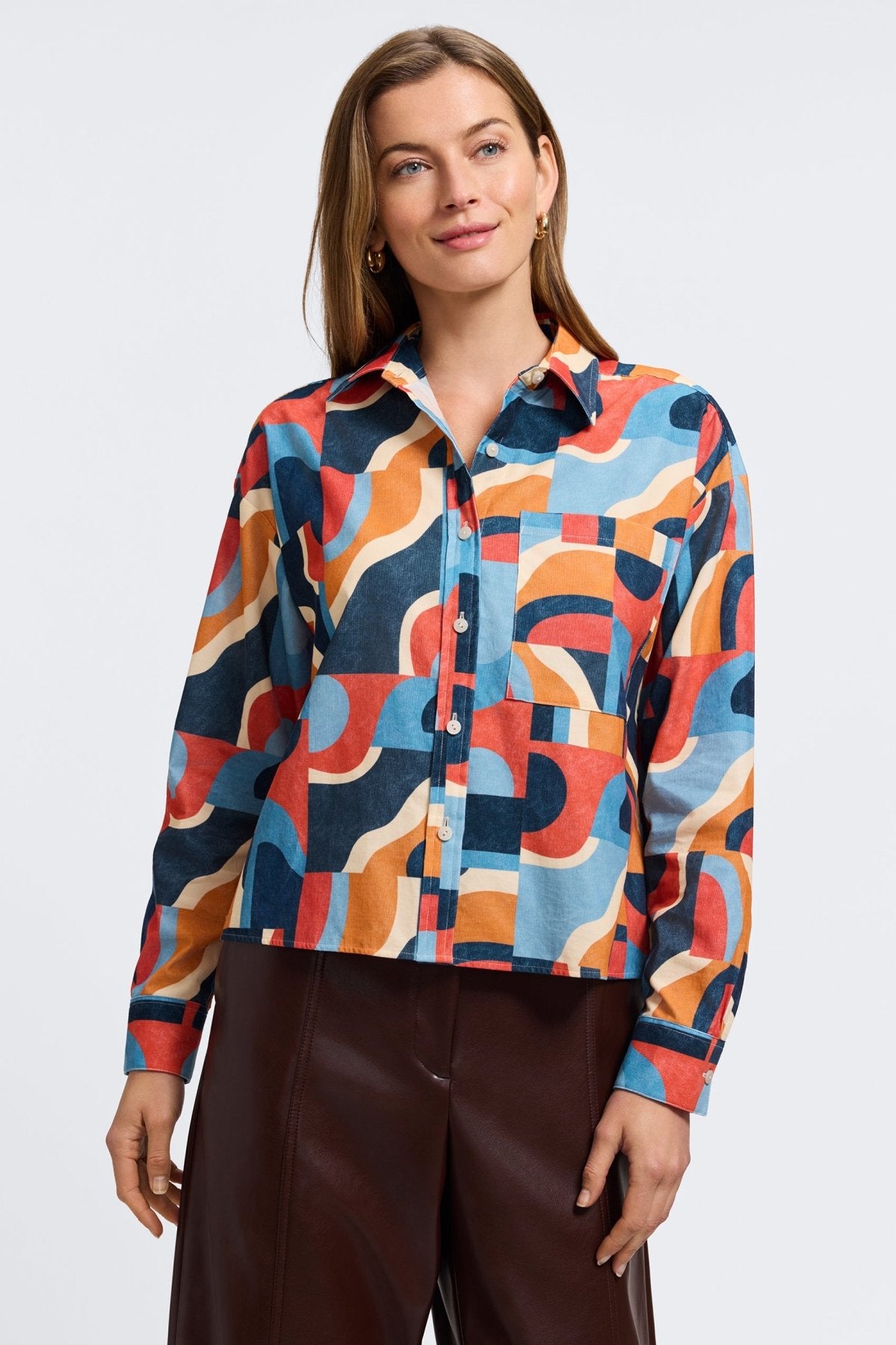 Image of Marina Corduroy Mid Century Art Long Sleeve Short Shirt