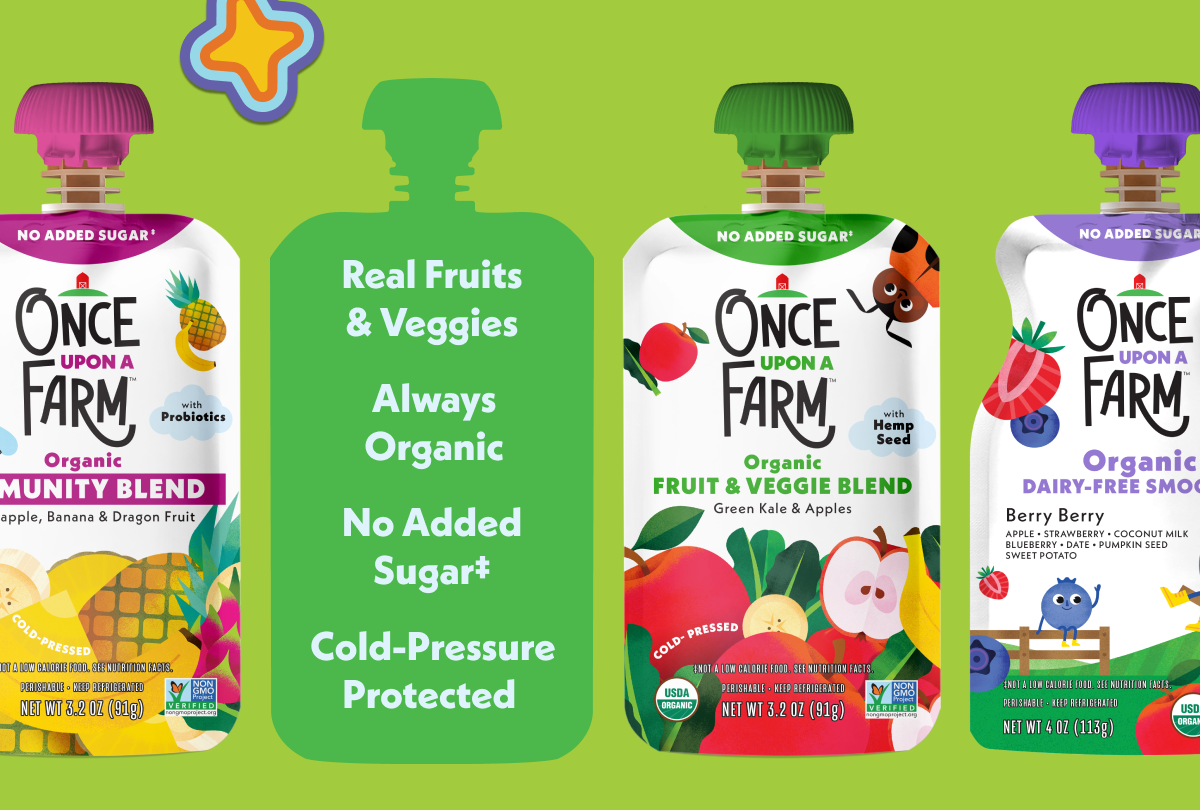 Real fruits & veggies, always organic, no added sugar, cold-pressure protected