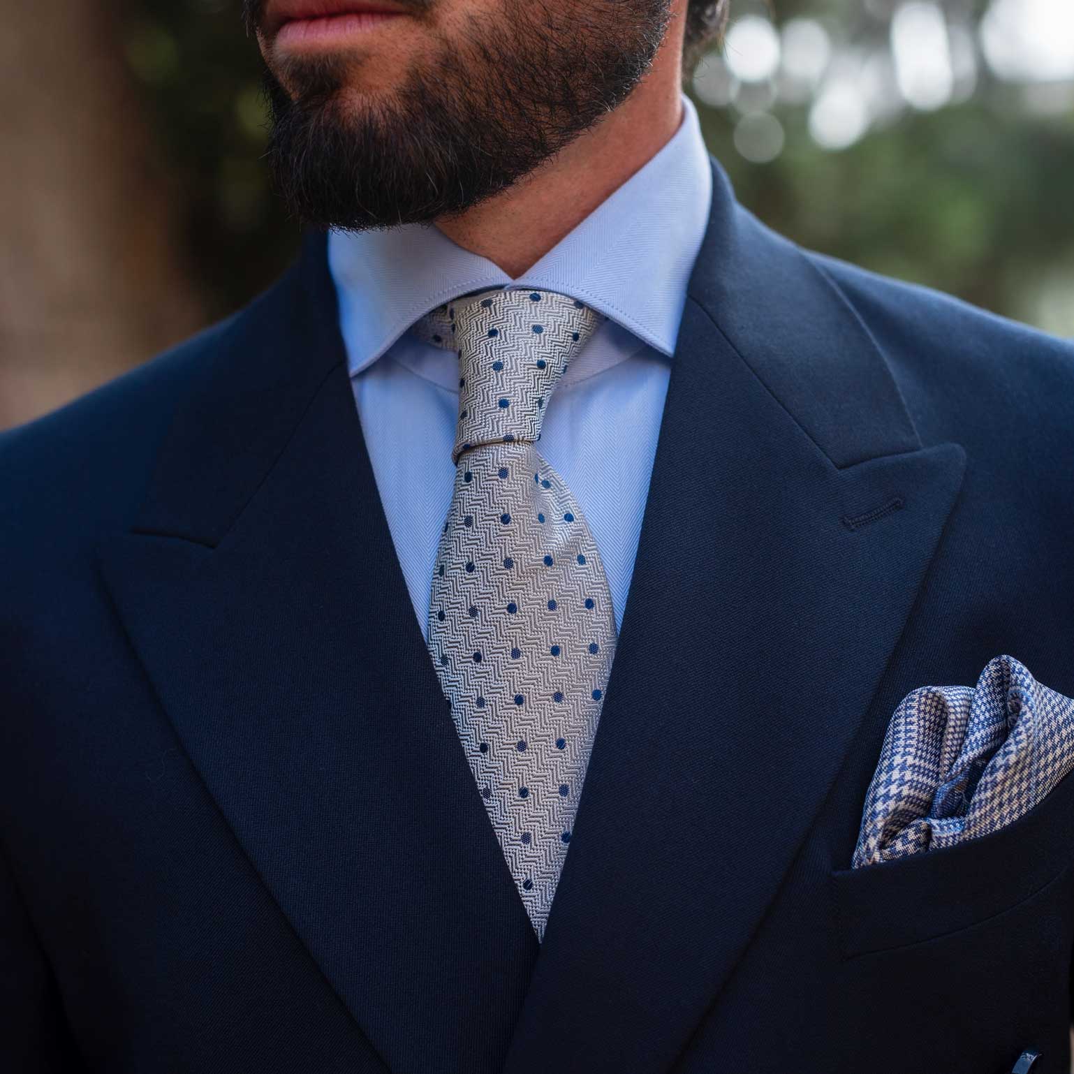Blue checked silk pocket square