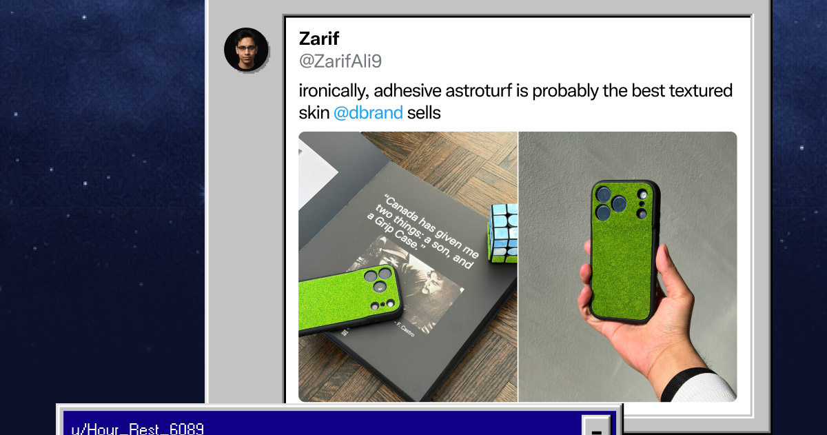 @ZarifAli9 on Twitter: "ironically, adhesive astroturf is probably the best textured skin @dbrand sells"