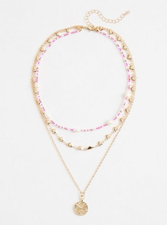 Pearl & Beaded Coin Layered Necklace