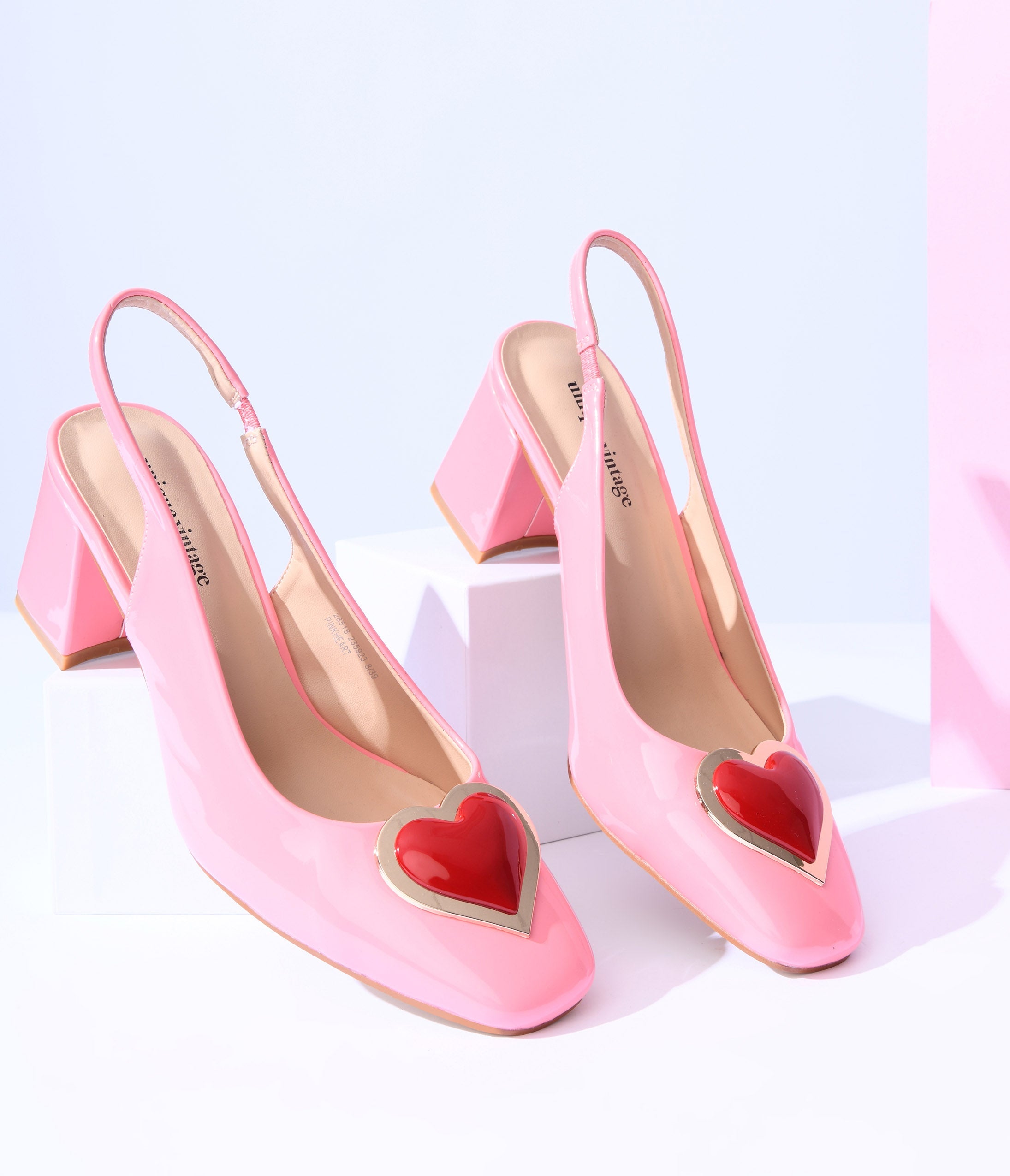 Image of Unique Vintage Pink Heart Leatherette Slingback Heels