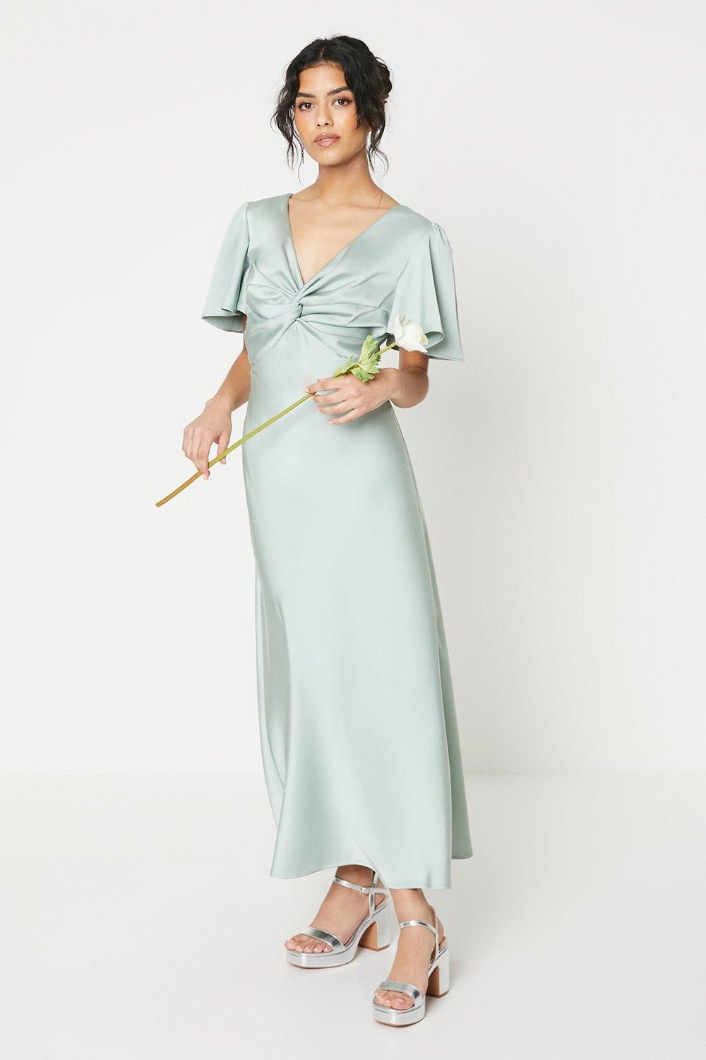 Oasis by Coast Petite Satin Twist Angel Sleeve Midi Bridesmaid Dress