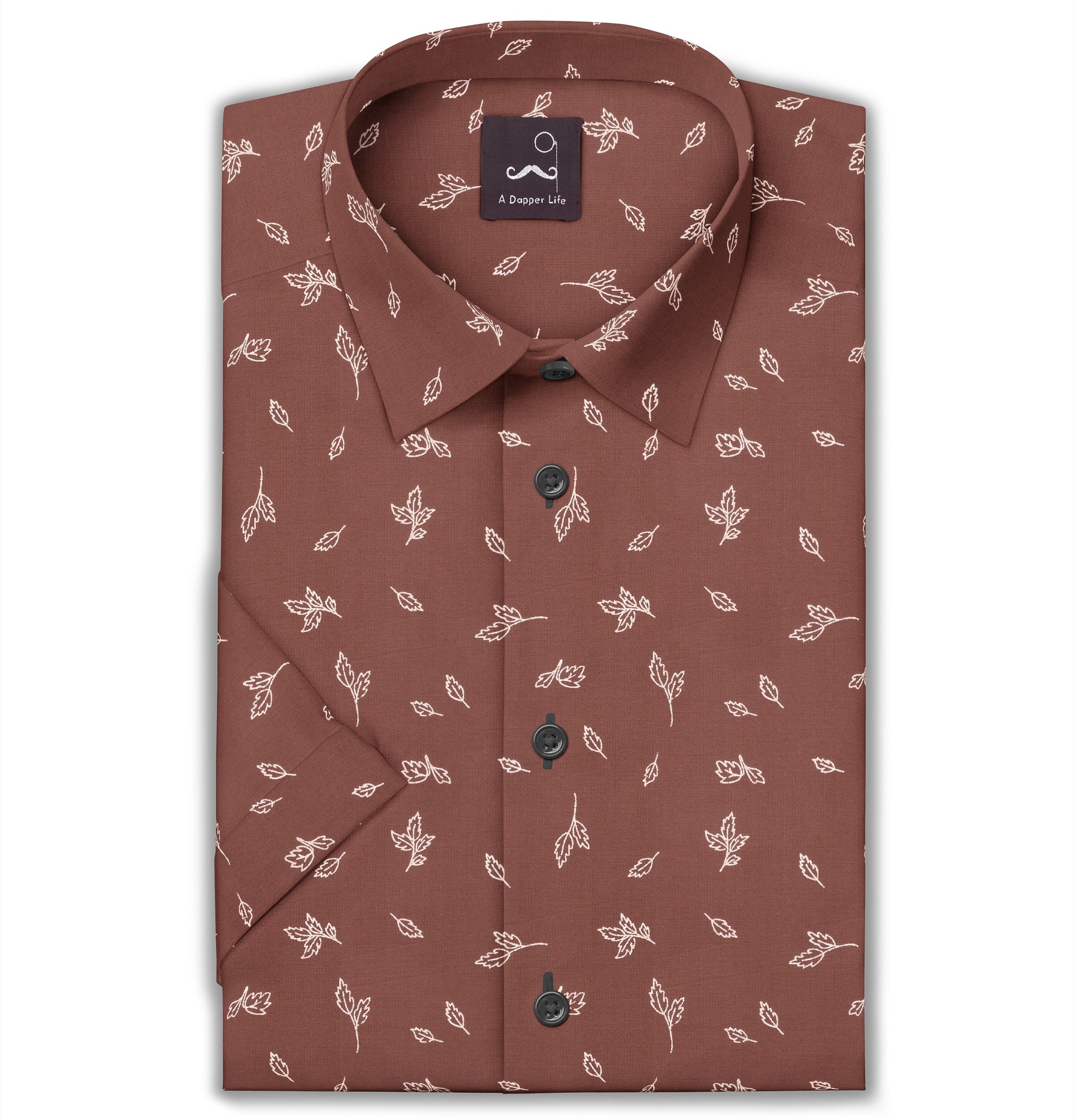 Image of Pure Cotton - Short Sleeve - Rust with Leaves