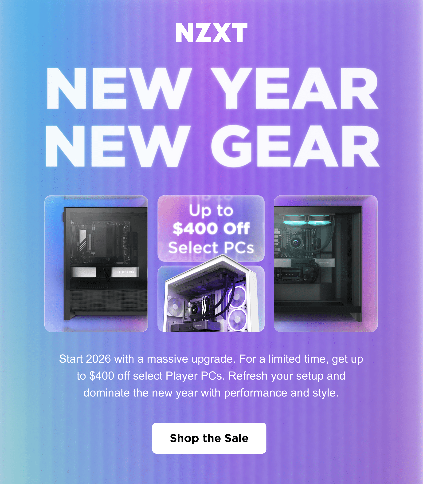 new year new gear, start 2026 with a massive upgrade, for a limited time get up to $400 off select player pcs, refresh your setup and dominate the new year with performance and style, shop the sale