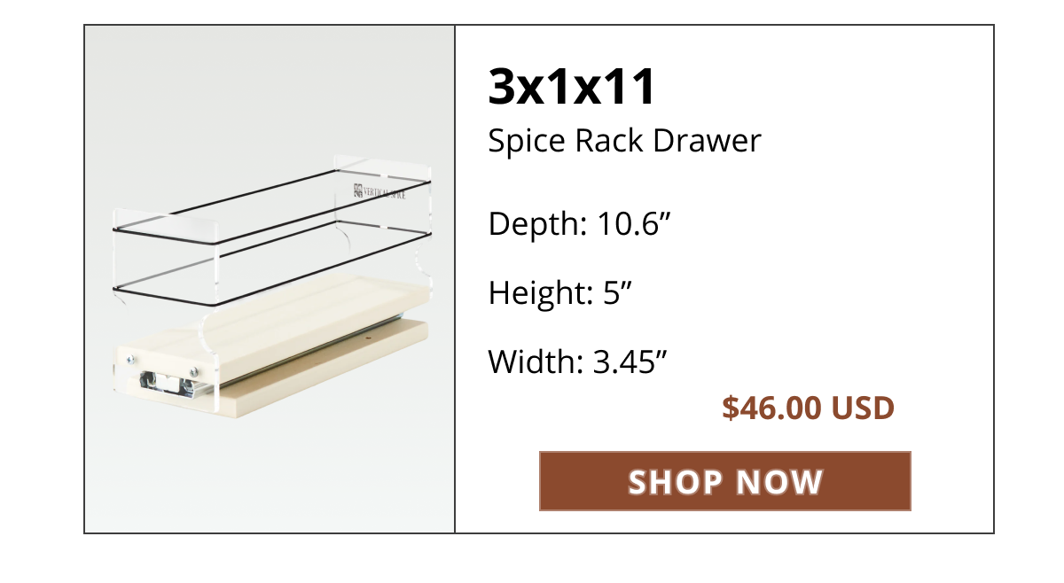 3x1x11 narrow pull-out spice rack drawer for tight cabinet spaces, slim kitchen organizer with smooth sliding mechanism