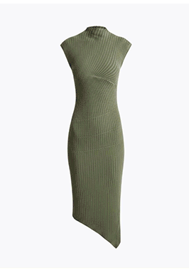 Radial Rib Asymmetric Midi Sweater Dress
