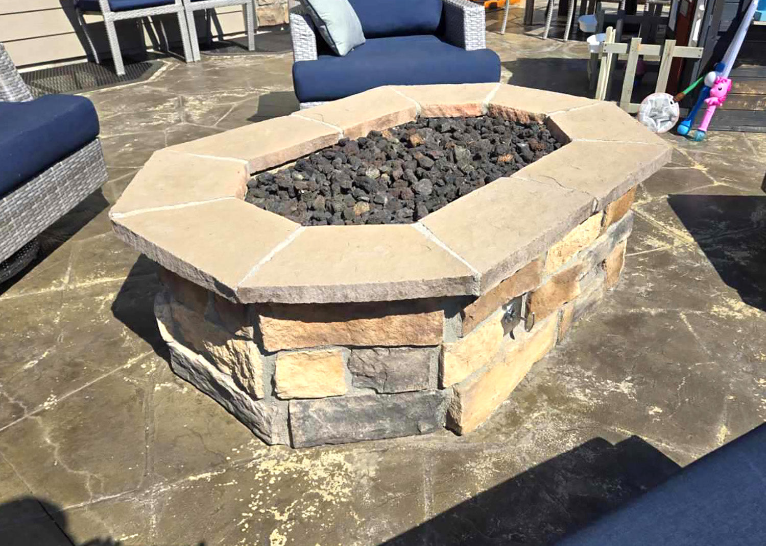 61″ x 42″ Rectagon Custom Stone Gas Fire Pit