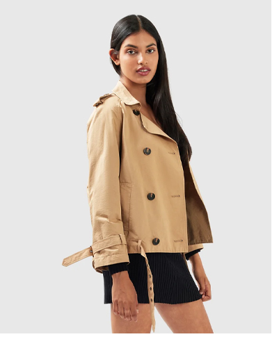 Cool Nights Cropped Trench Coat - Khaki