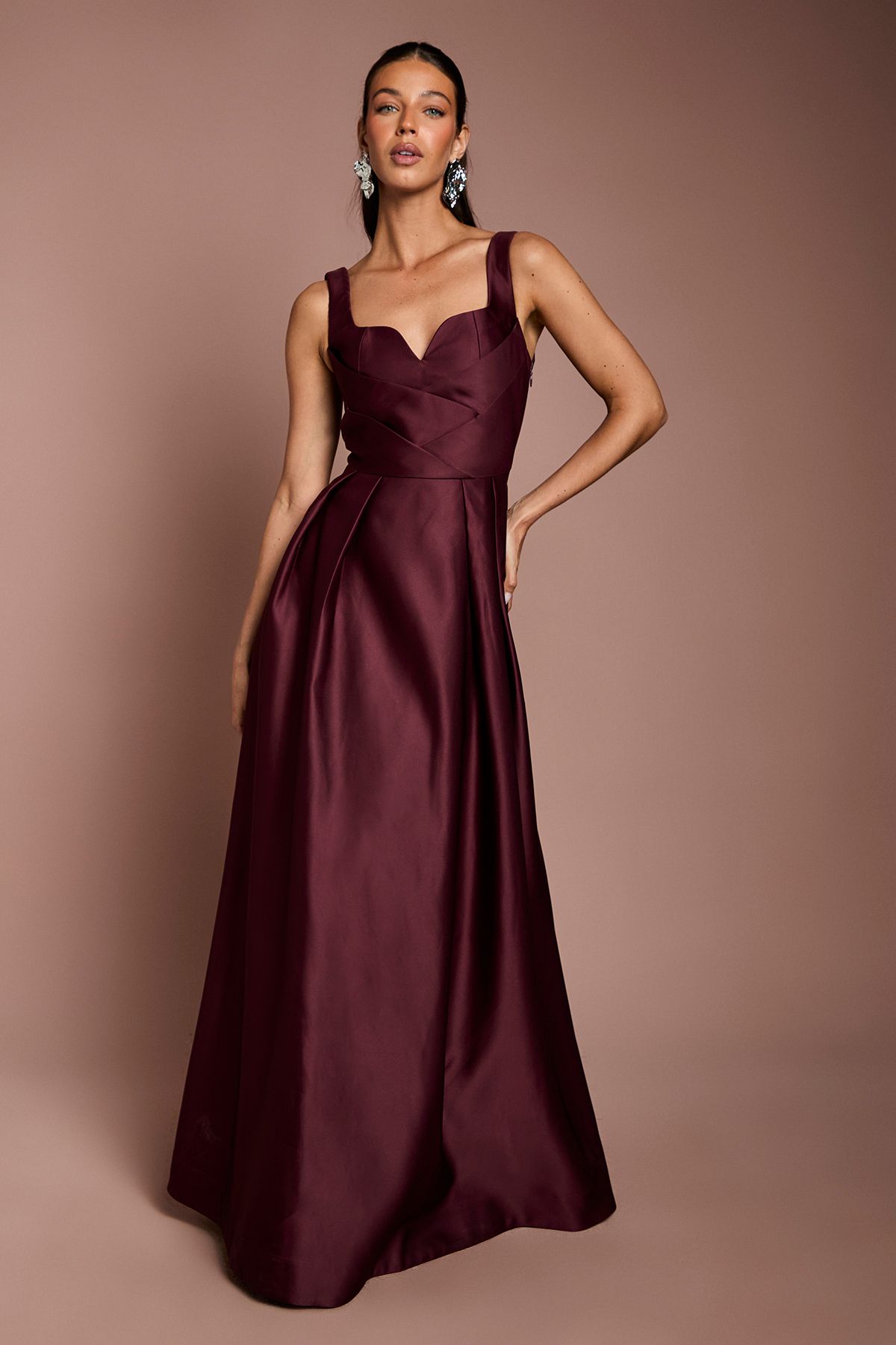 Satin Pleat Bodice Full Skirt Dress