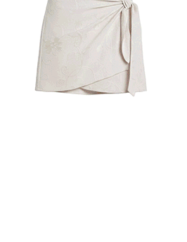 Embroidered Linen Blend Wrap Tie Mini Skirt