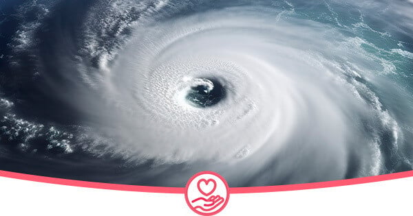 An aerial image of a hurricane. 