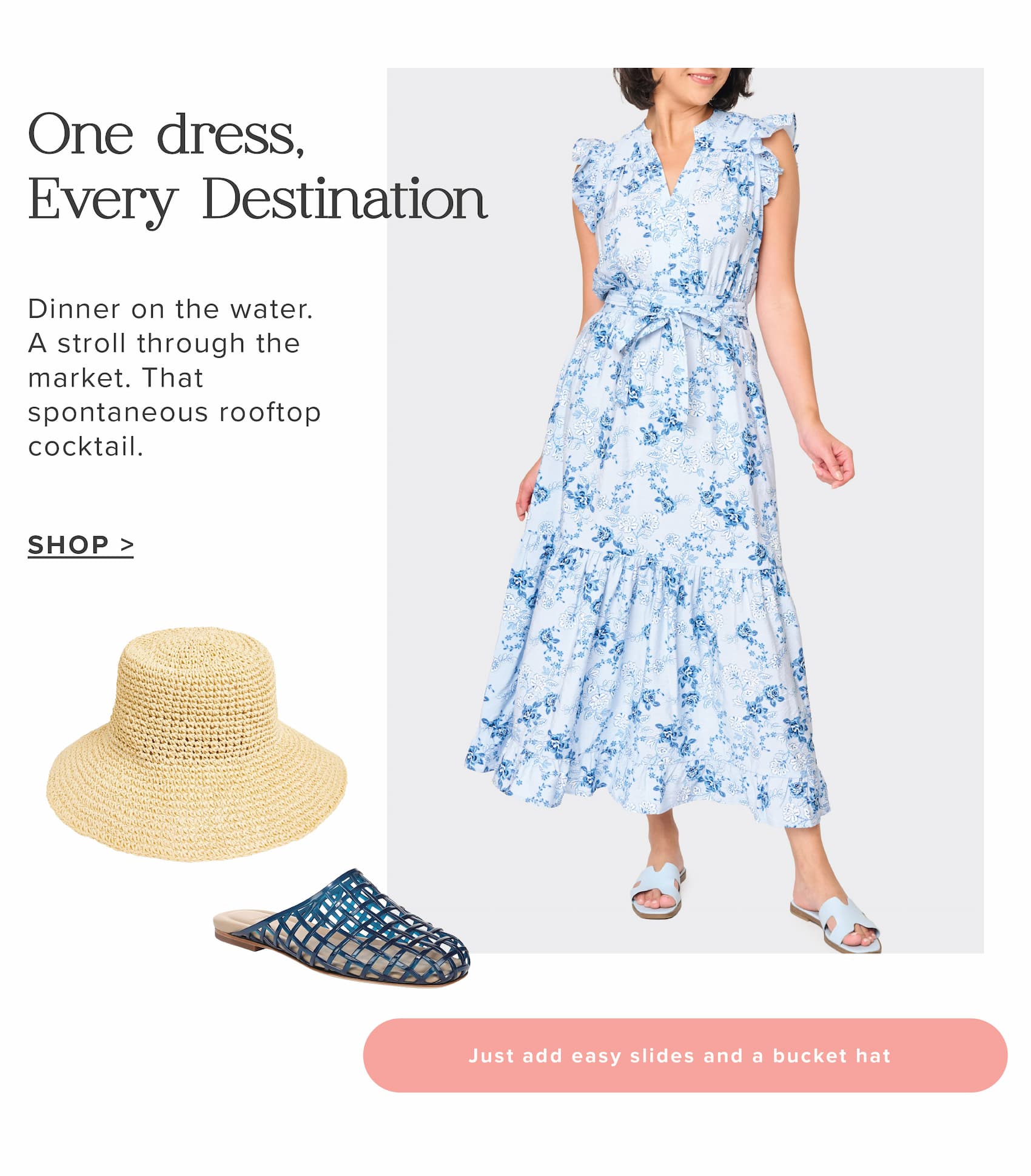 Vacation - Notch Neck Flutter Sleeve Maxi Dress