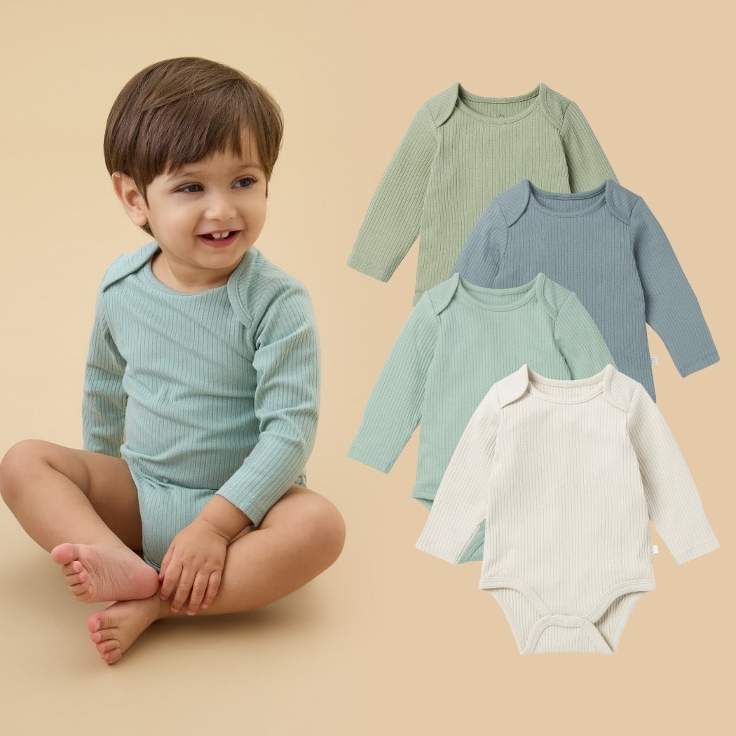 Image of Ribbed Long Sleeve Bodysuit 4 Pack